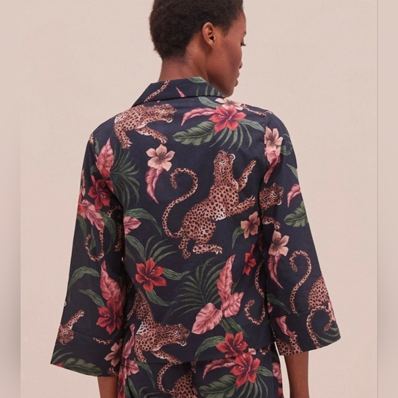 Desmond & Dempsey Soleia Leopard Multi Shirt In Navy - Picture 2 of 14